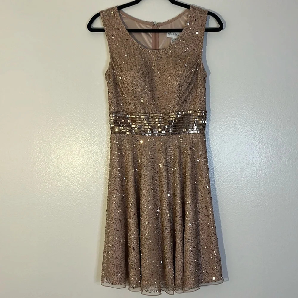 Ashley Lauren | Blush Pink fit n flare beaded & sequins Women’s size 2 sparkly